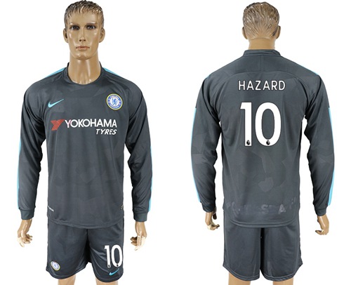 Chelsea #10 Hazard Sec Away Long Sleeves Soccer Club Jersey - Click Image to Close